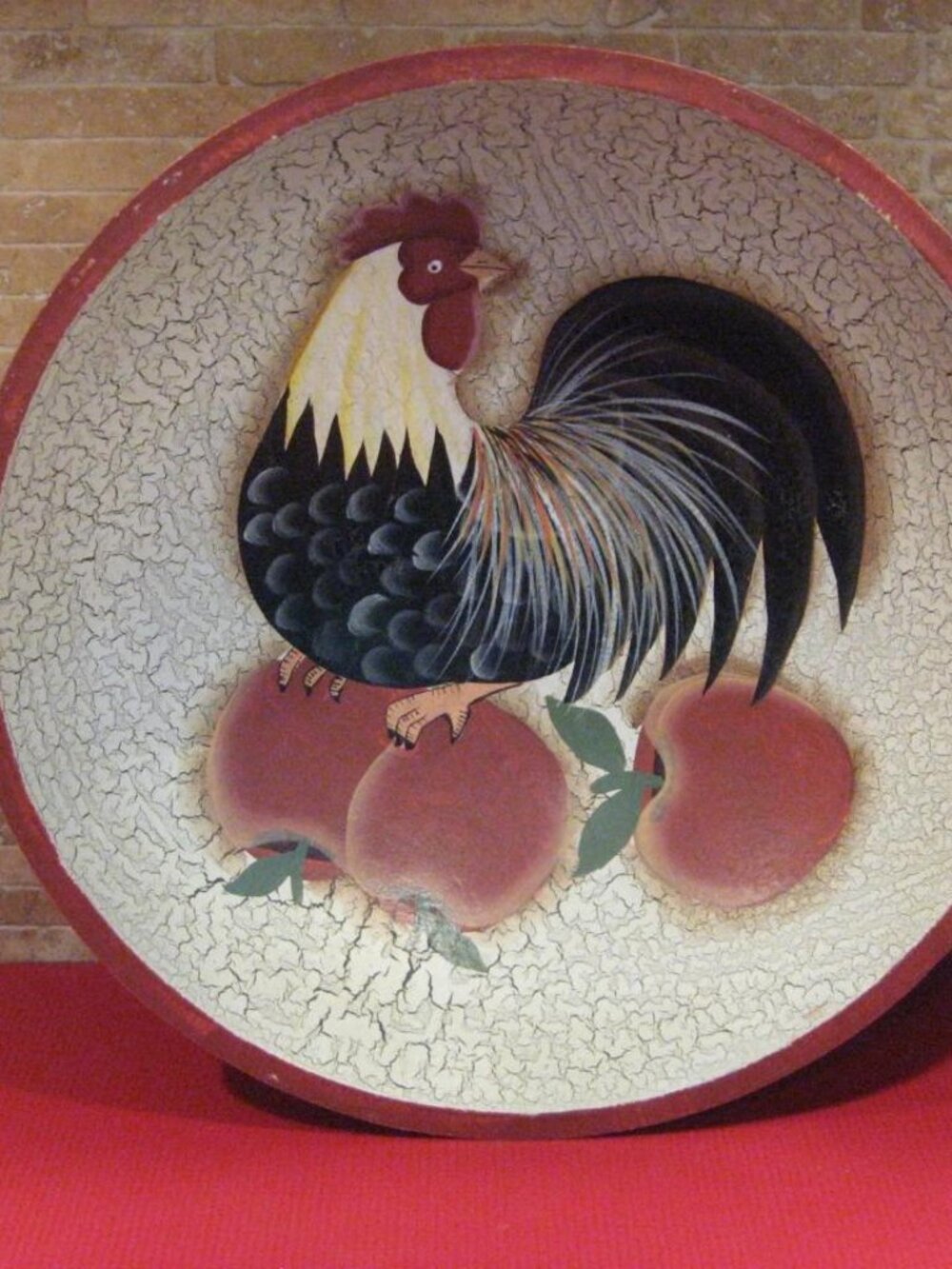 WOODEN SERVING BOWL WITH COLORFUL ROOSTER PATTERN